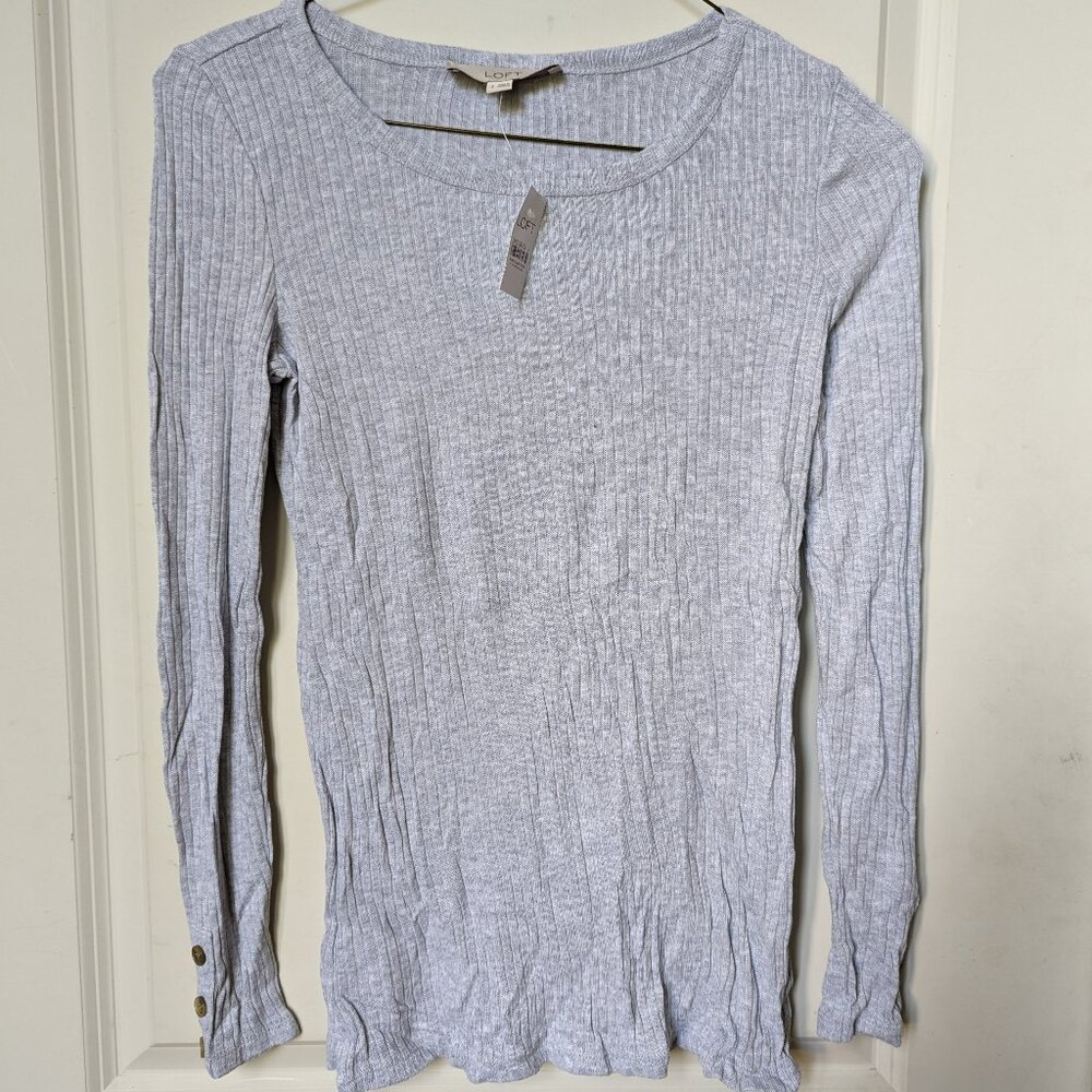 LOFT Ribbed Button Cuff Long Sleeve Tee